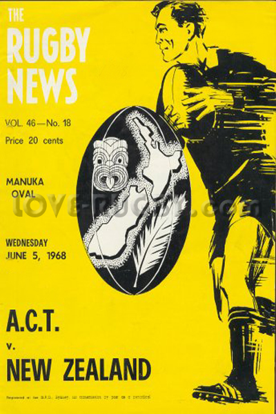 1968 ACT v New Zealand  Rugby Programme